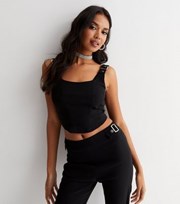 Cameo Rose Black Buckle Corset Strappy Top